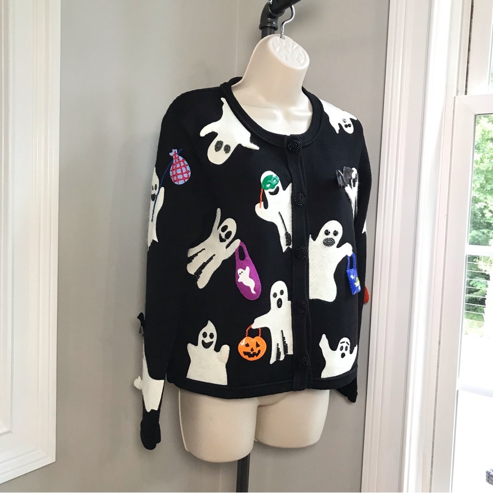 Vintage Michael Simon Halloween Ghosts Cardigan Sweater ~ Women’s Small - Picture 8 of 11